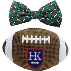 image:imageHuxley amp Kent Dog Bundle  Large HK Football amp Large Football Bowtie  Plush Dog Toy and Hook amp Loop Collar Attachment