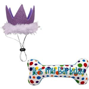 image:imageHuxley amp Kent Birthday Dog Bundle  Purple Crown and Its My Barkday Bone  Large Plush Dog Toy and Large Adjustable Head Crown