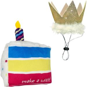 image:imageHuxley amp Kent Birthday Dog Bundle  Gold Crown and Make A Wish Cake  Large Plush Dog Toy and Large Adjustable Head Crown