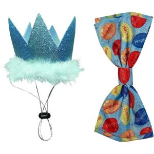 image:imageHuxley amp Kent Pet Bundle  Large Blue Crown amp Blue Party Time Bowtie  Pet Hat amp Bowtie Accessories  Birthday
